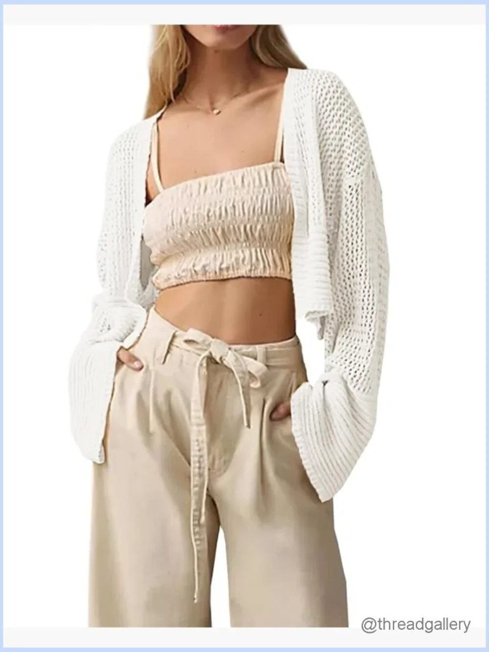 Cropped Cardigan Sweater Women Boho Lightweight Open Front Knit Cardigan